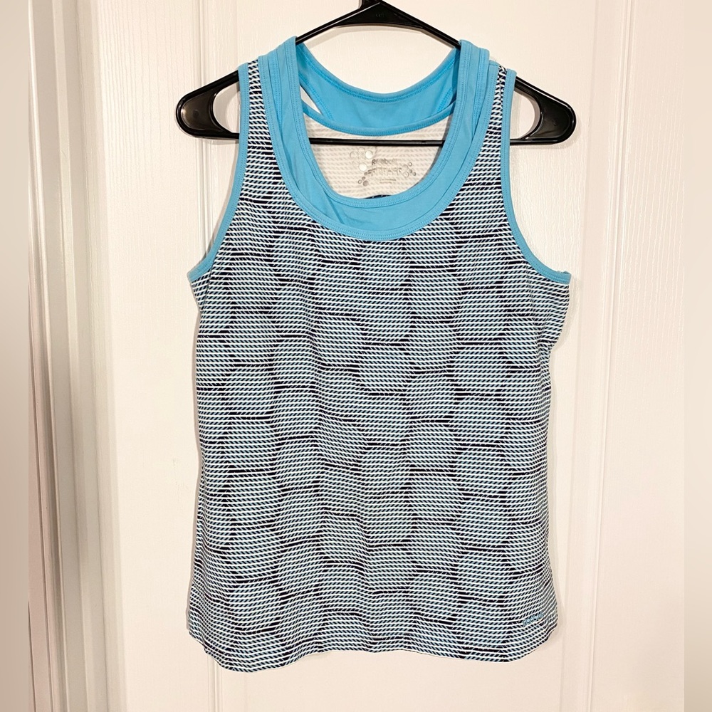 Reebok Inbuilt Bra Patterned Stretch Cotton Racerback Performance Tank Top Blue
